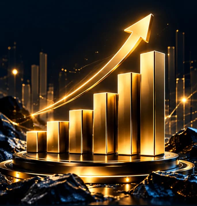 Golden bar chart with a rising arrow