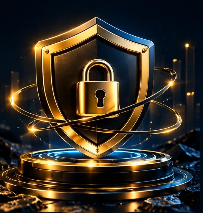 Golden shield with a padlock