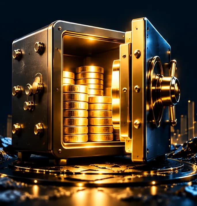 Golden vault holding stacked coins